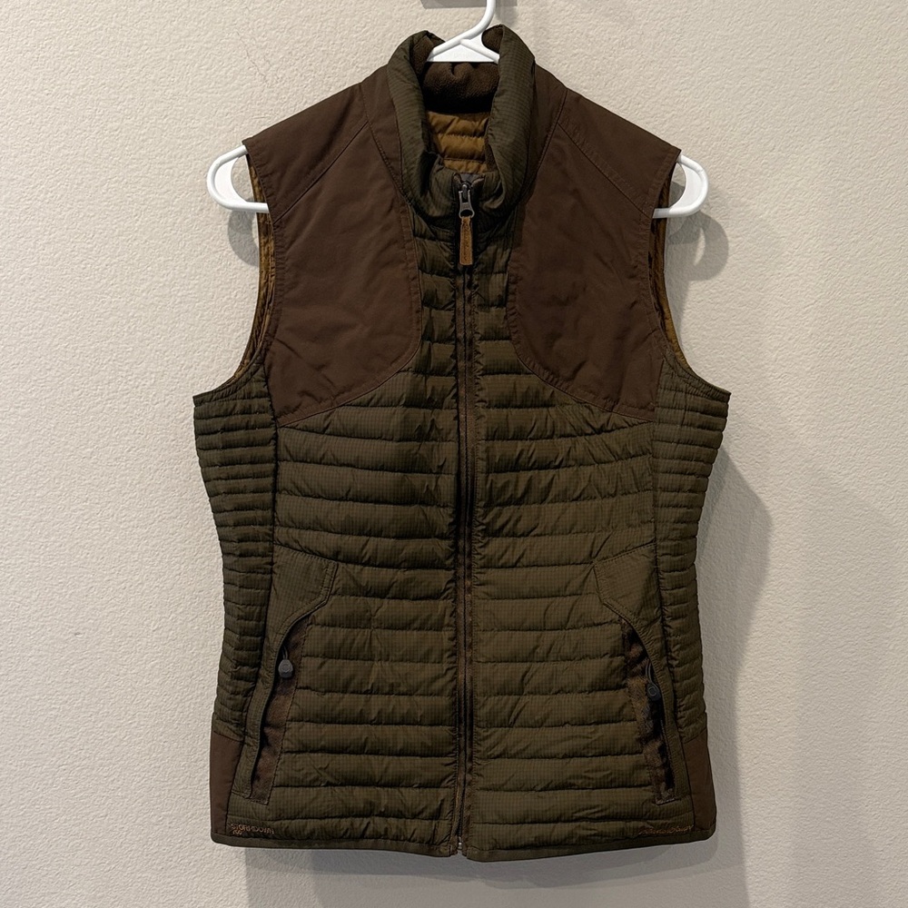 Eddie Bauer StormDown‎ 700 Goose Down Quilted Vest Green Brown Small Women’s